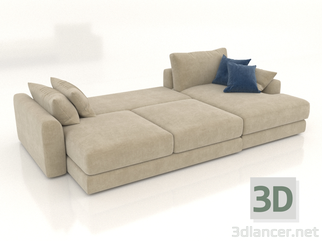modello 3D Divano letto SHERLOCK (piegato, opzione rivestimento 2) - anteprima