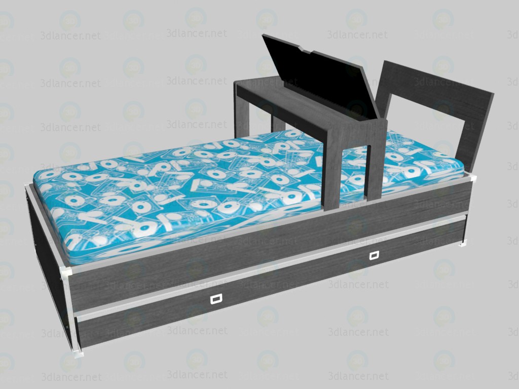 3 डी मॉडल चारपाई की अगली पीठ के साथ बिस्तर और एक विस्तार - पूर्वावलोकन