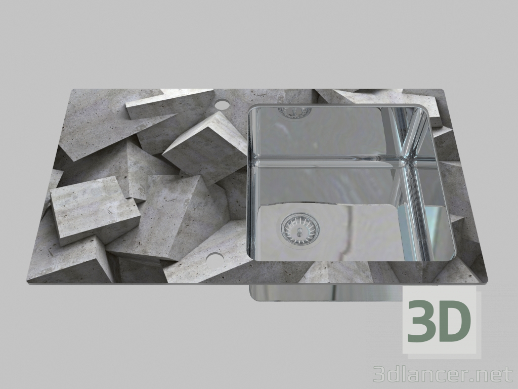 modello 3D Lavaggio vetro-acciaio, 1 camera con un'ala per l'asciugatura - il bordo di un Pallas rotondo (ZSP 0 - anteprima