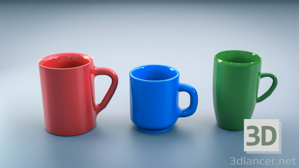 3d model A set of mugs 3 pieces - preview