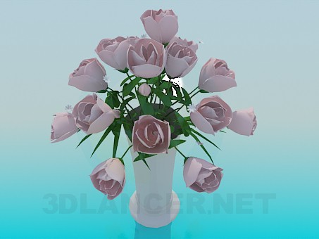 3 डी मॉडल गुलाबी गुलाब के साथ फूलदान - पूर्वावलोकन