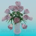 Modelo 3d Vaso com rosas cor-de-rosa - preview