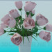 modèle 3D Vase avec des roses roses - preview