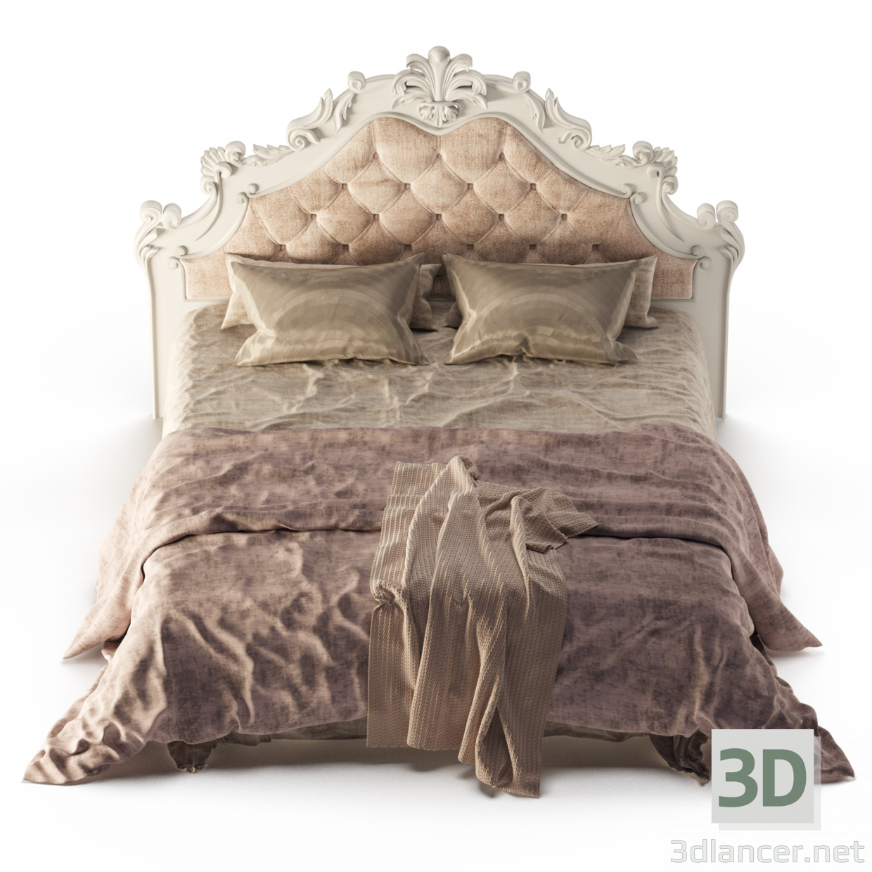 Bett im Schlafzimmer 3D-Modell kaufen - Rendern
