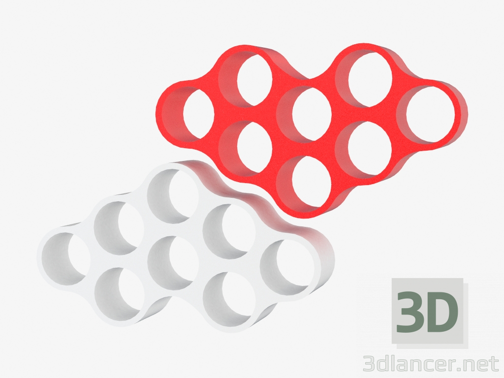 modello 3D Mensola a muro (rosso e bianco) Nuvola - anteprima