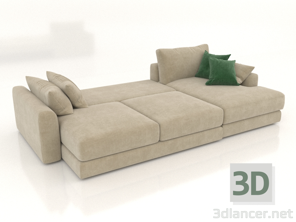 3d модель Диван-ліжко SHERLOCK (розкладений, варіант обивки 1) – превью