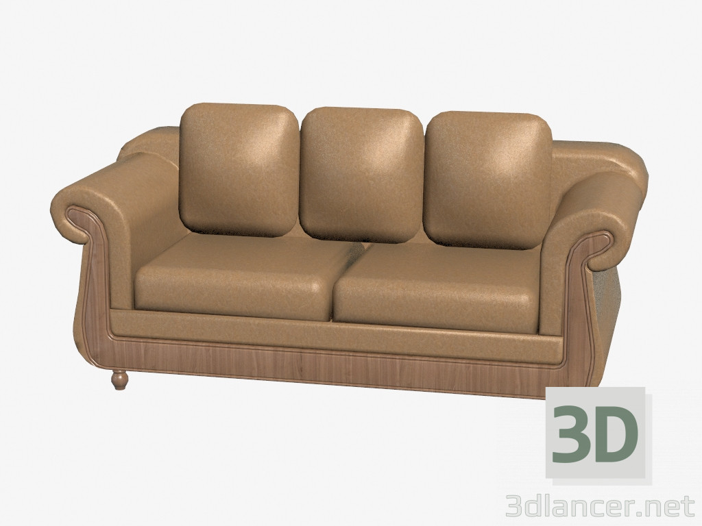 modèle 3D Canapé en cuir avec garniture en bois - preview