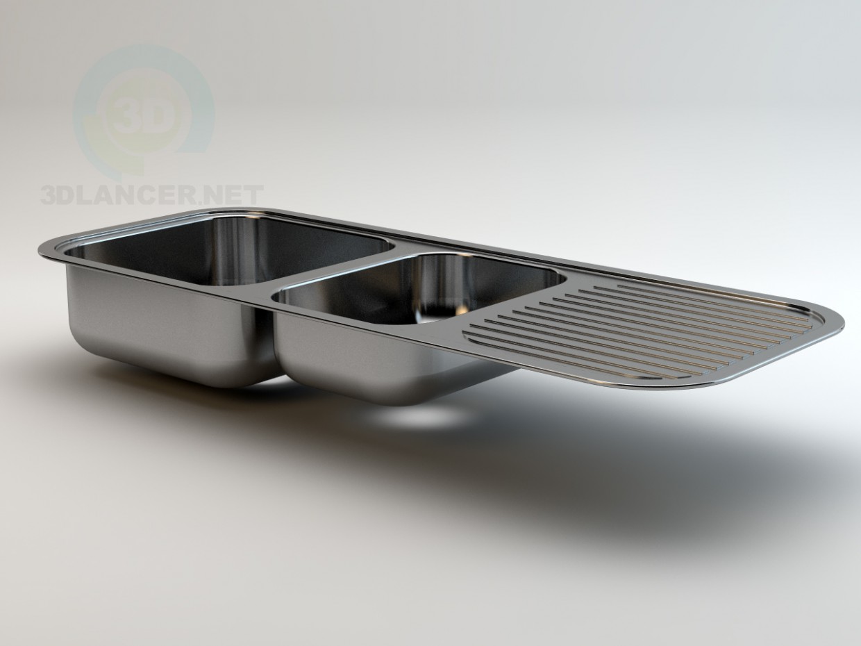 modello 3D lavandino cucina due vasche - anteprima
