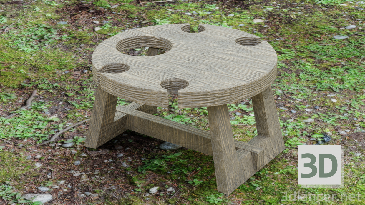 3d Wooden wine table model buy - render