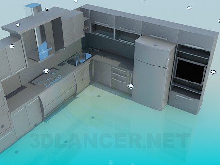 3d model Kitchen with TV - preview