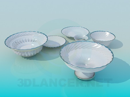 Modelo 3d Um conjunto de utensílios de mesa da porcelana - preview