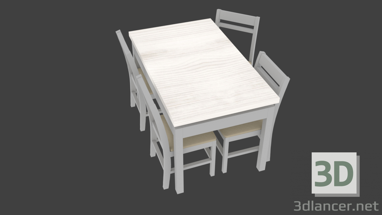 3D Modell Esstisch mit vier Stühlen - Vorschau