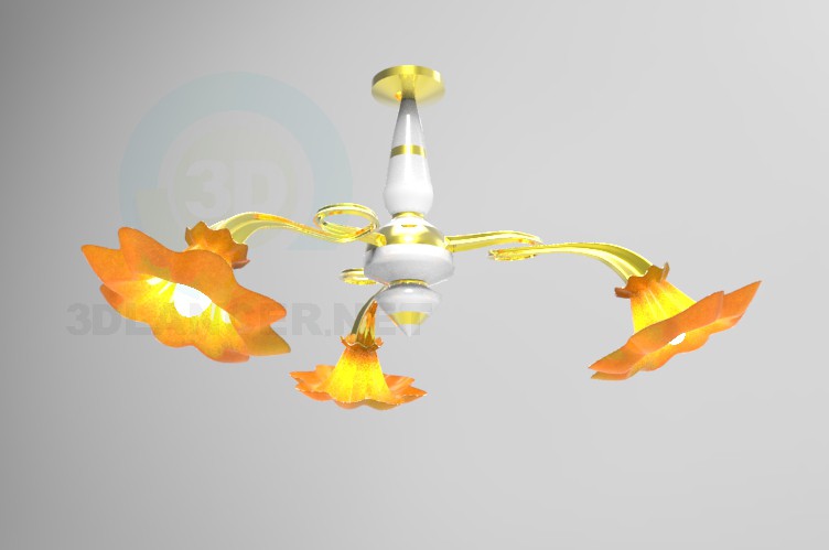 modello 3D Tre Lampade Lampadario a bracci - anteprima
