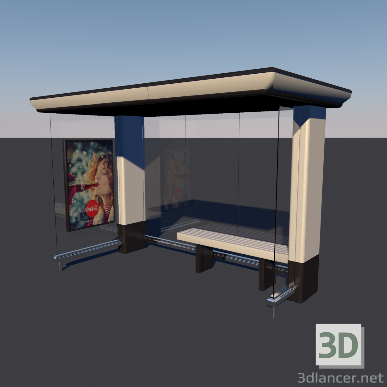 modello 3D di Fermata bus Modello 3D low-poly comprare - rendering