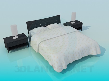 3d model cama de matrimonio con armarios - vista previa
