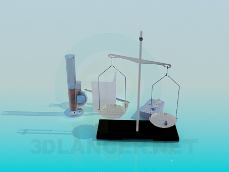 3D Modell Balkenwaage und Laborgeräte - Vorschau