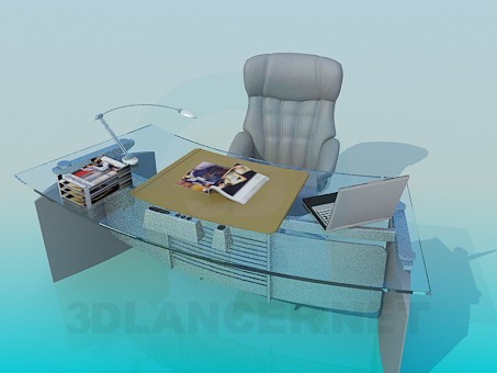 3d модель Рабочее место - стол и кресло – превью