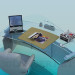 modello 3D Poltrona e tavolo di lavoro - anteprima