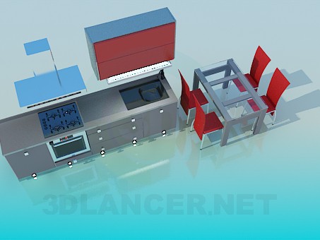 3D Modell Küche mit Esstisch - Vorschau