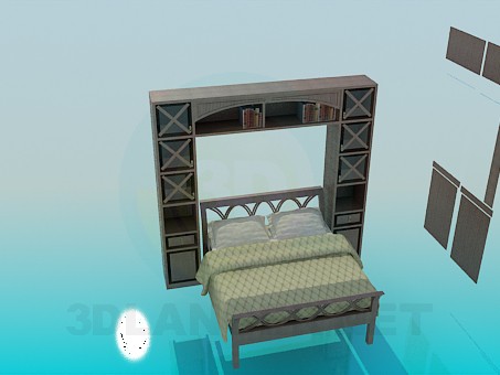 3d model Bed with cabinet - preview