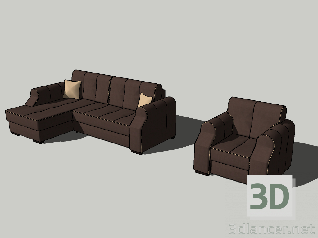 3d М'який диван-куточок і крісло №01 модель купити - зображення