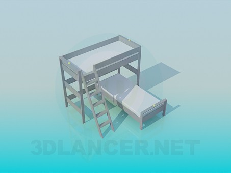 3d model Cama de plataforma con las escaleras - vista previa