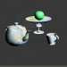 3D Modell Teekann, Tasse, Apfel, Teller - Vorschau