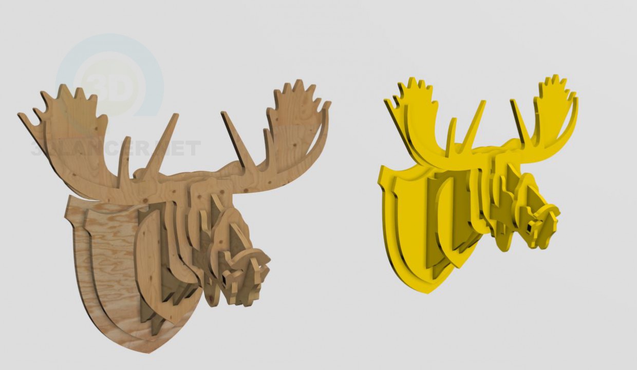 3 डी मॉडल प्लाईवुड हिरण सिर - पूर्वावलोकन