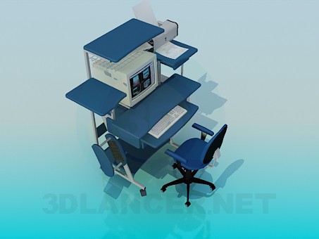 modèle 3D Bureau avec un ordinateur et ses périphériques - preview