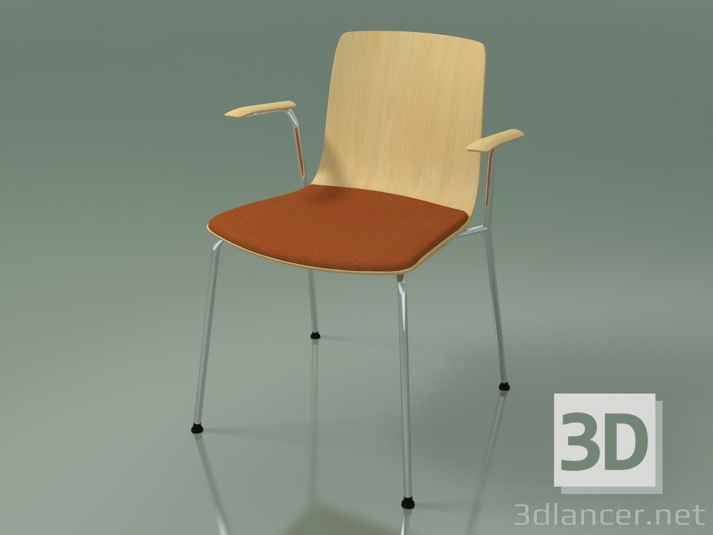 modèle 3D Chaise 3976 (4 pieds en métal, avec un coussin sur le siège et les accoudoirs, bouleau naturel) - preview