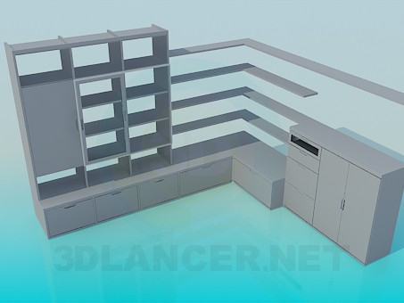 3D Modell Eckigen Möbeln Wand-Schrank - Vorschau