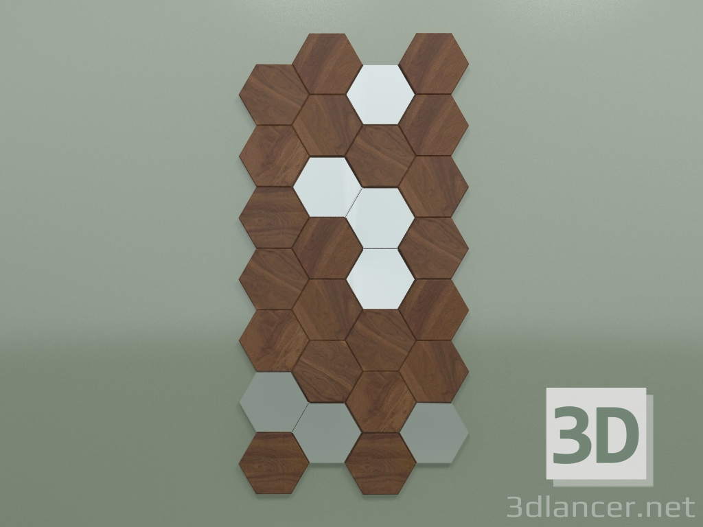 3D Modell Spiegel mit Holzpaneel in Honig - Vorschau