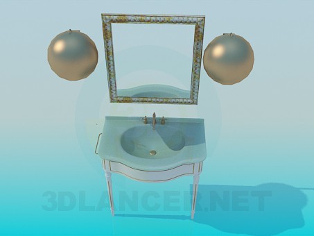 Modelo 3d Lavatório com espelho - preview