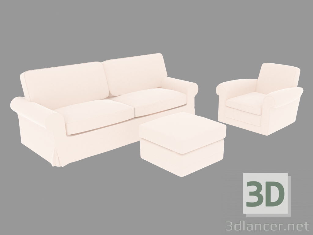 3D modeli Puf ve koltuk ile kanepe - önizleme