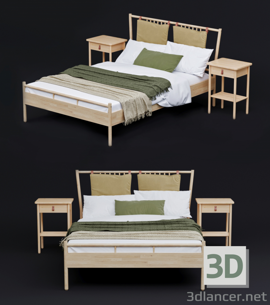 3 डी बिस्तर IKEA BJÖRKSNÄS मॉडल खरीद - रेंडर