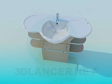 3D Modell Sockel Waschbecken mit Ablagen - Vorschau