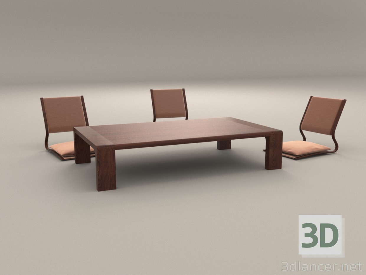 3D Japon düşük masa ve sandalyeler modeli satın - render