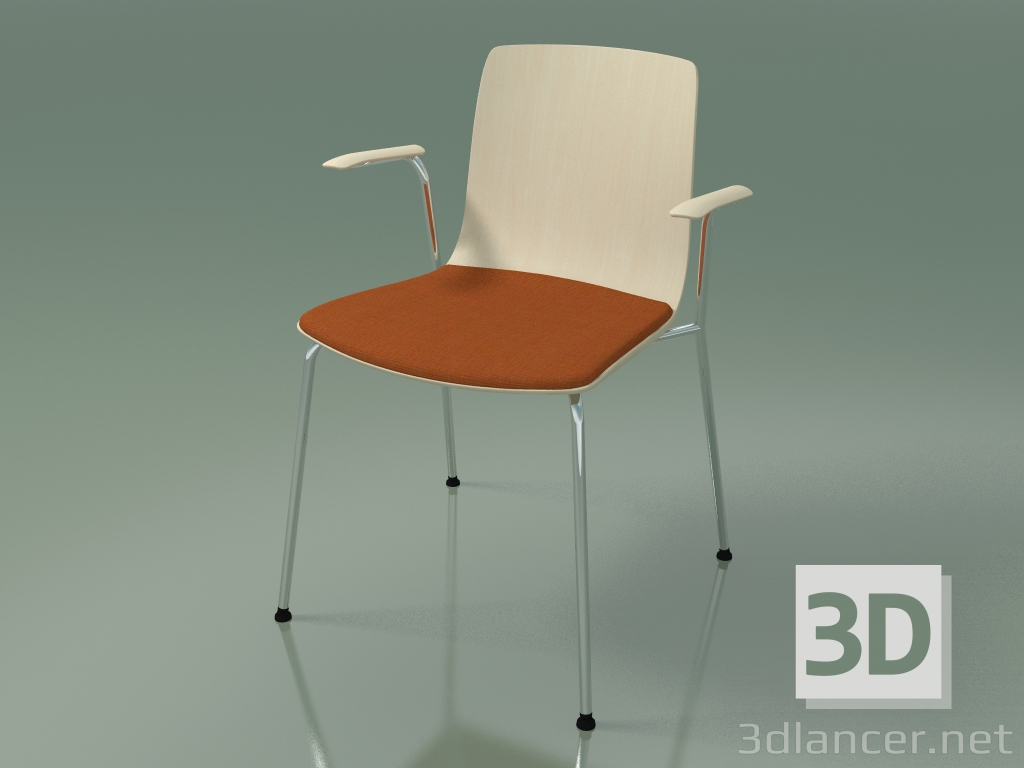 modèle 3D Chaise 3976 (4 pieds en métal, avec un coussin sur le siège et les accoudoirs, bouleau blanc) - preview