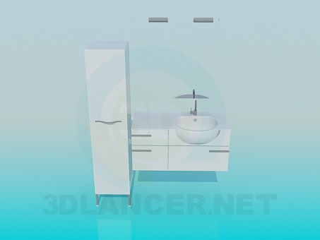 modello 3D Lavabo con armadi a muro - anteprima