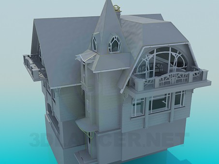 modello 3D Una casa a tre piani - anteprima