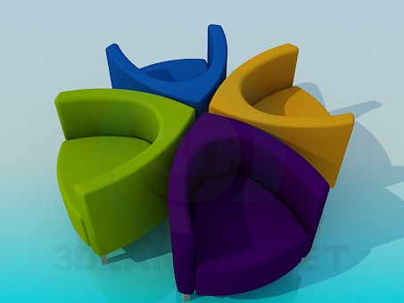 modèle 3D Chaises colorées - preview