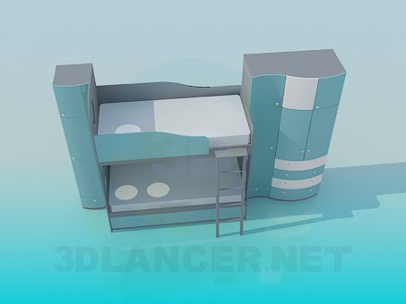 3d model Bunk bed with wardrobe for baby - preview
