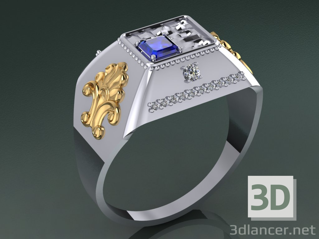 3d перстень платина с сапфиром модель купить - ракурс