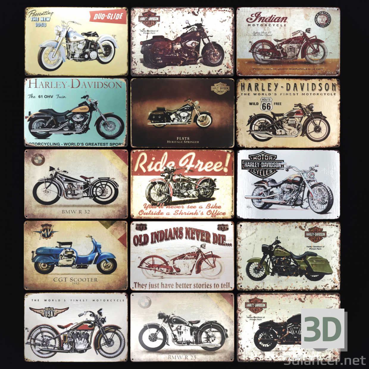 3d Vintage Tin Plates - Motorcycles, Bikes model buy - render