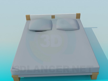 3D Modell Bett mit einem niedrigen Kopfende des Bettes - Vorschau