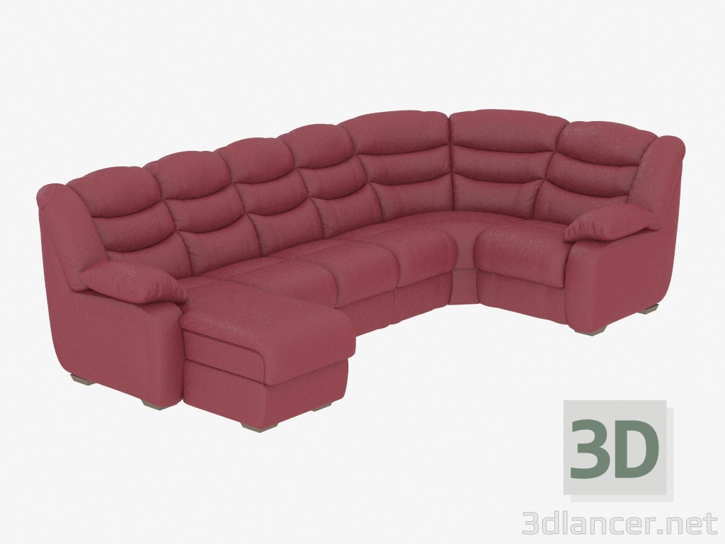modèle 3D Canapé en cuir avec lit - preview