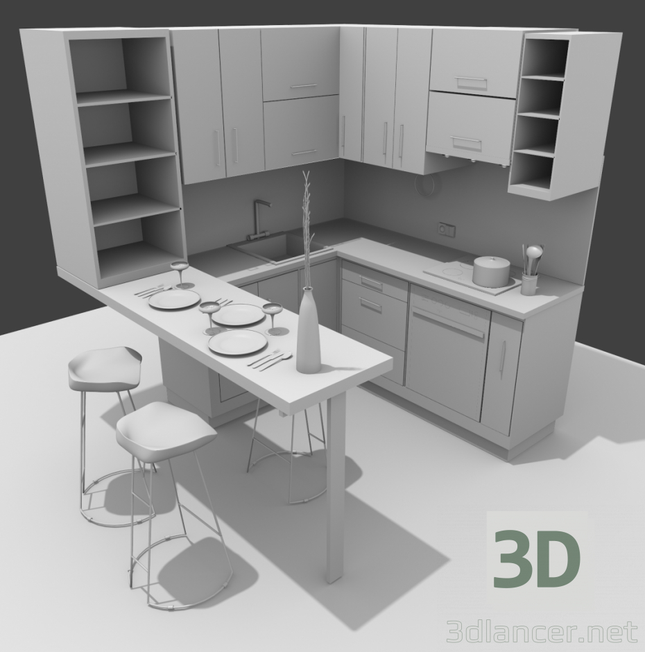 3d model Corner kitchen - preview