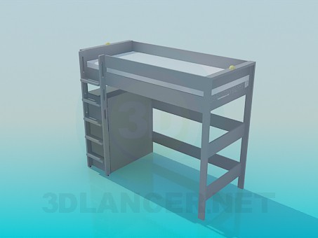 3D Modell Bett mit Treppe und Regale - Vorschau