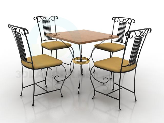 3 डी मॉडल टेबुल और चार कुर्सियाँ - पूर्वावलोकन