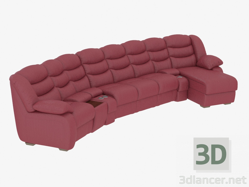 3d модель Диван округлый кожаный со спальным местом – превью